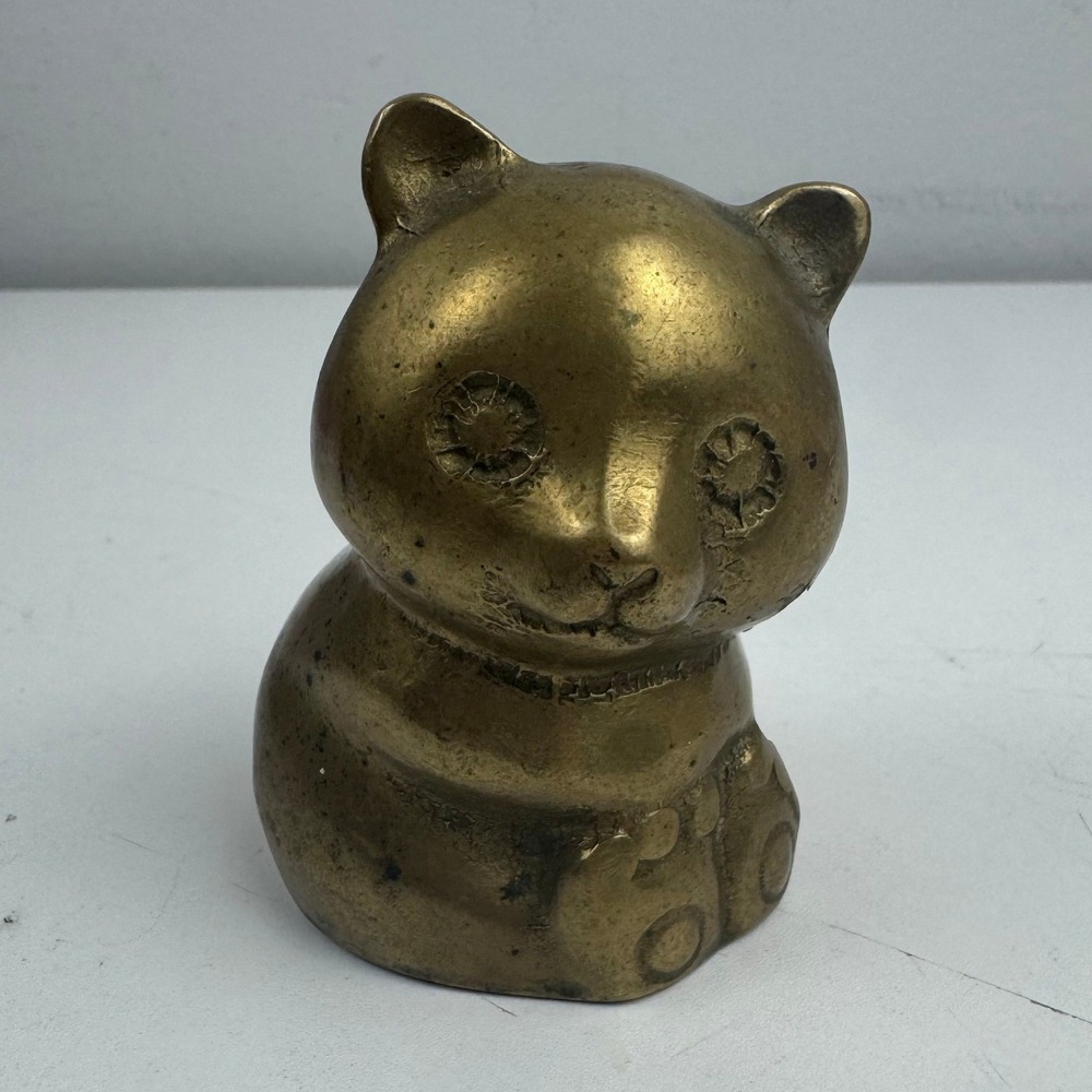 Vintage Solid Brass Panda Bear Figurine Paperweight Mid Century Modern Decor